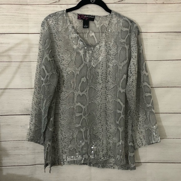 Peck & Peck Sequin Animal Print Blouse S - Picture 1 of 6